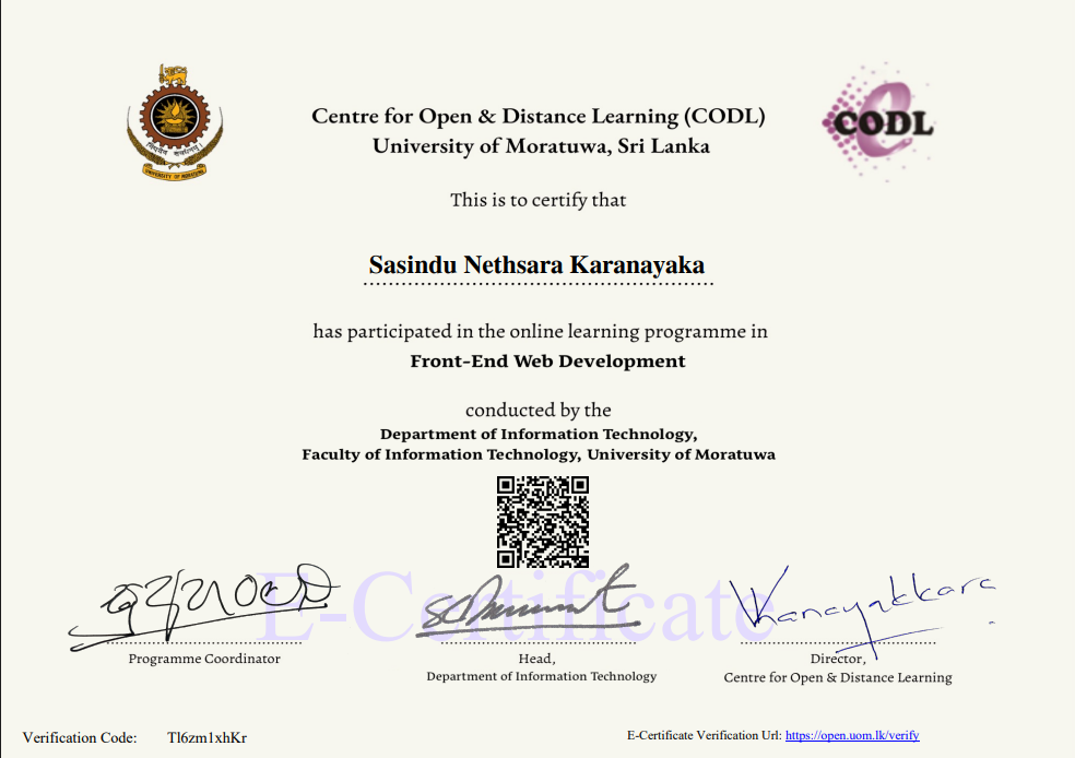 Front-End Web Development certificate