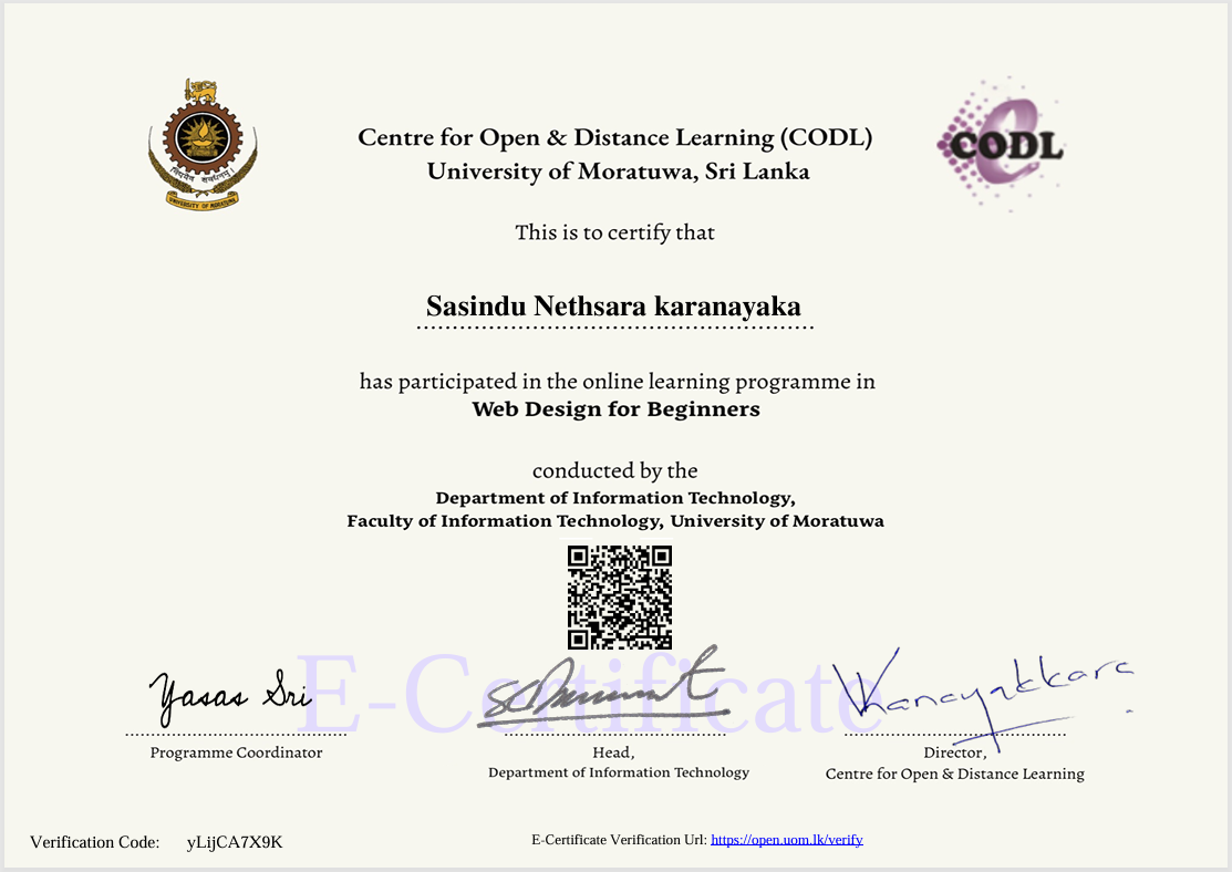 Web Design for Beginners certificate